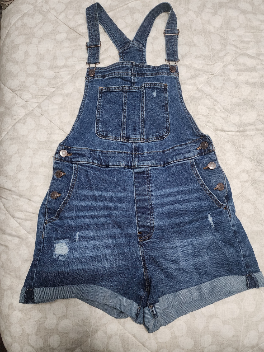 No Boundaries Distressed Blue Denim Short Overalls